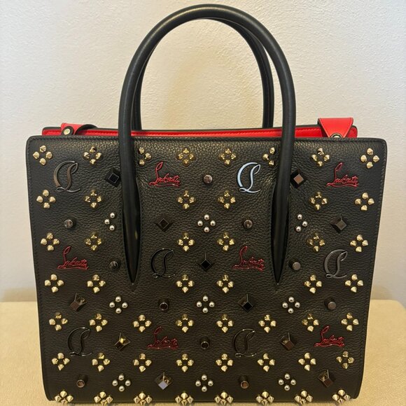 Authentic NWT Christian Louboutin Paloma Medium Top Handle Bag Black & Red - Picture 11 of 12